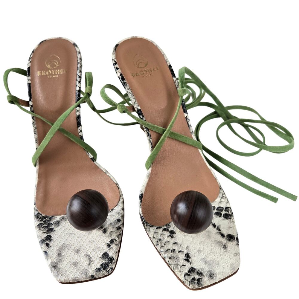 Brother Vellies NEW Snakeskin Wood Globe Lace-Up Ankle Strap Sandal Heels Size 9 - Picture 4 of 16